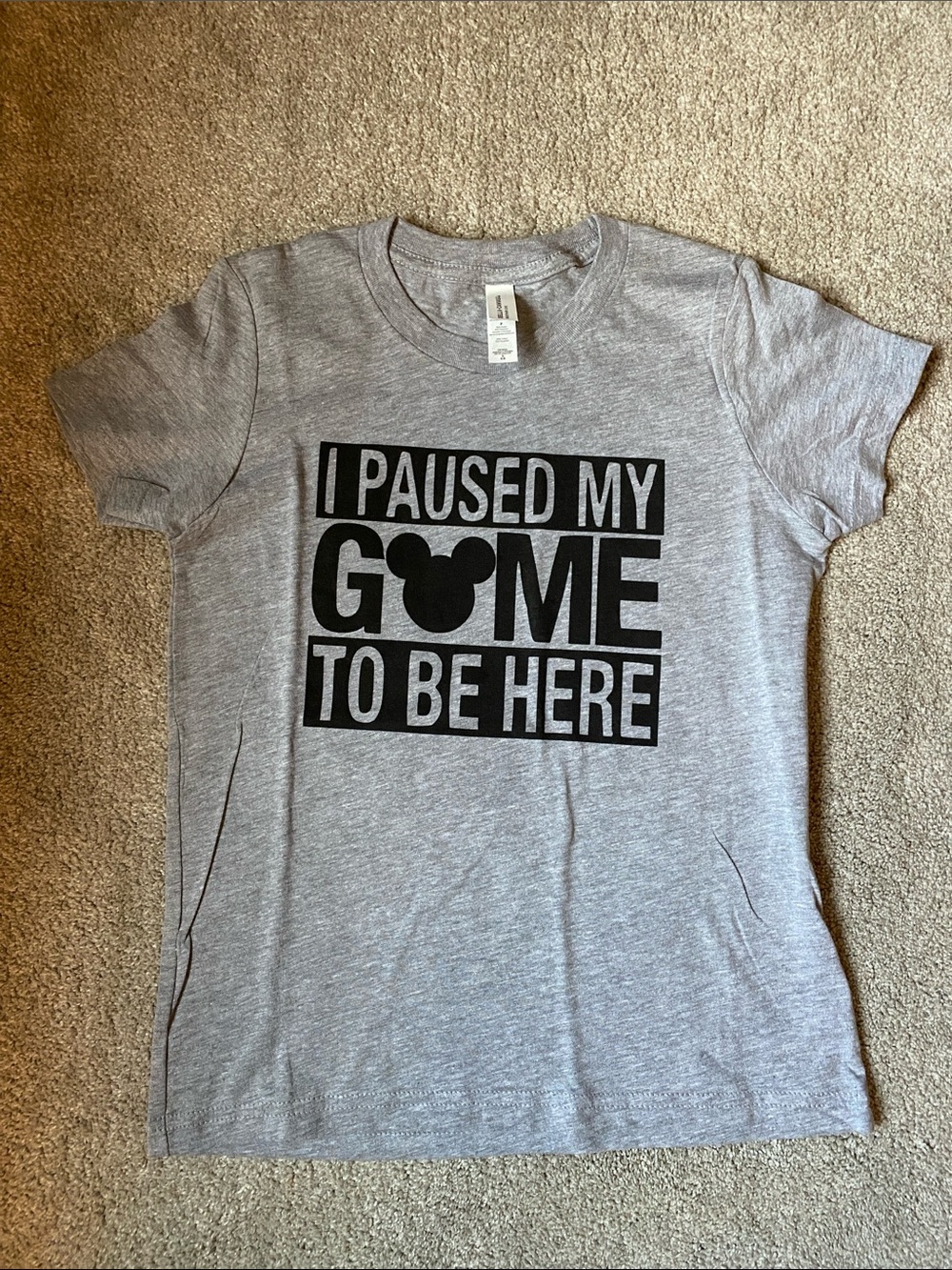 Bella Canvas Youth Small Gray Disney Tee ‘I Paused My Game To Be Here’